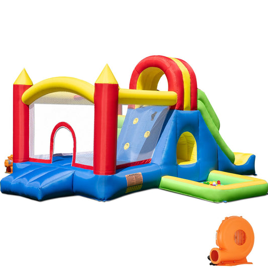 HuaKastro large inflatable play park, tall slide, climbing wall, ball pit, tunnel, ring toss.