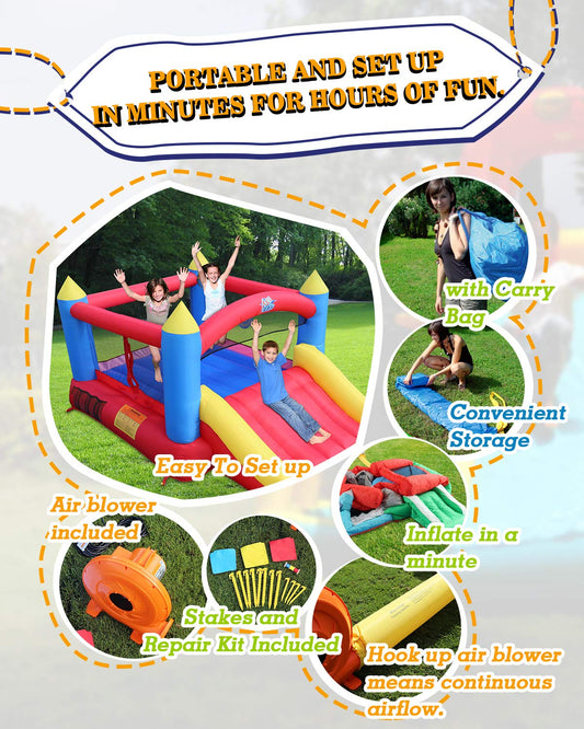 ACTION AIR inflatable bounce house, jumping castle with slide, extra thick material, backyard use.